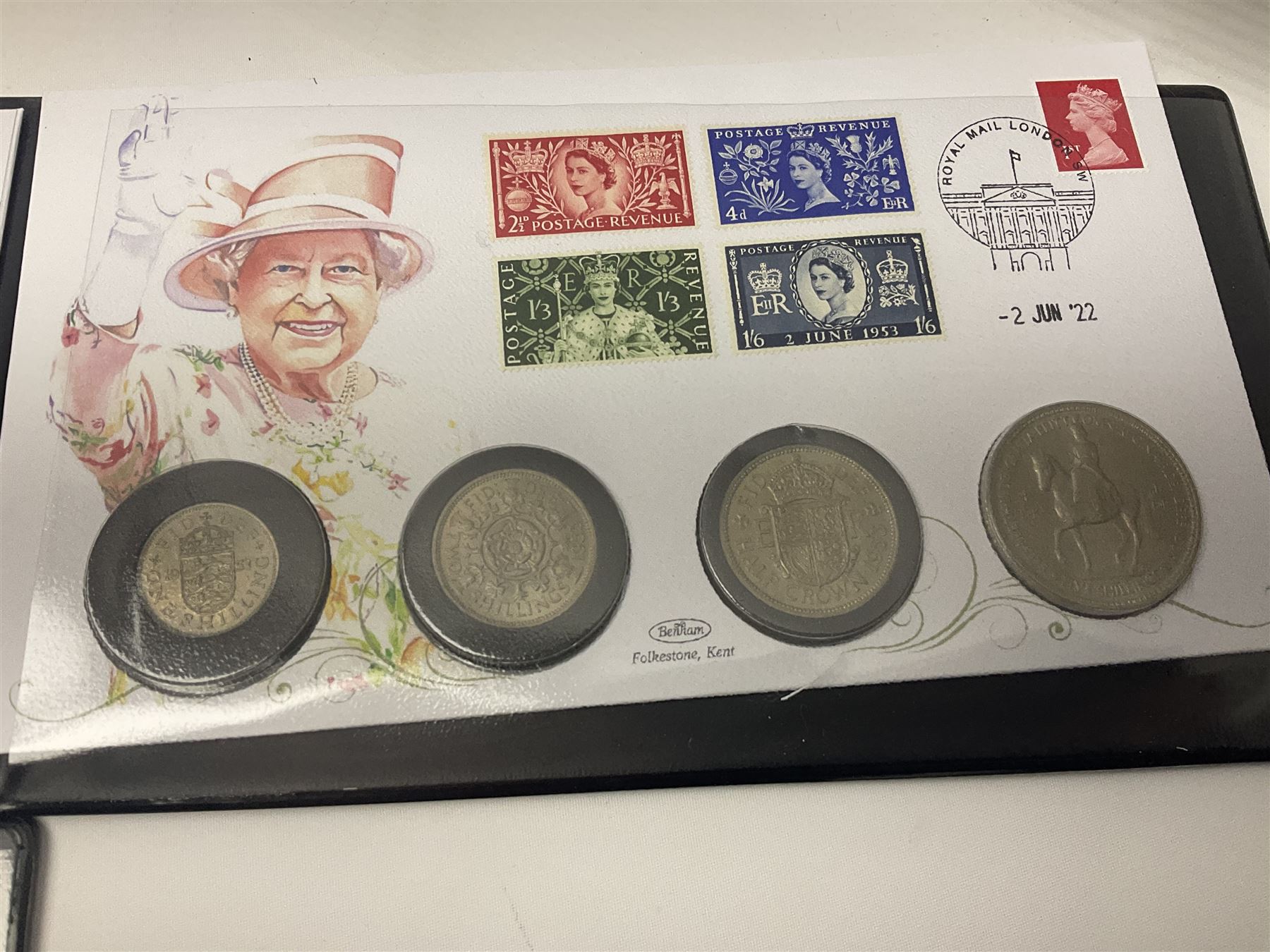 Commemorative coins and covers, including '80th Anniversary of the Battle of Britain' coin cover with Solomon Islands 2020 half dollar, 'Royal National Lifeboat Institution' coin cover with Alderney 2021 five pounds, 'Queen Elizabeth II's 95th Birthday' coin cover with Solomon Islands 2021 half dollar, other similar coin covers all in Harrington and Byrne folders, The Royal Mail 'HM The Queen's 95th Birthday' coin cover with 2021 five pounds and Queen Elizabeth II Isle of Man 2020 'Peter Pan' fifty pence coin collection in card folder