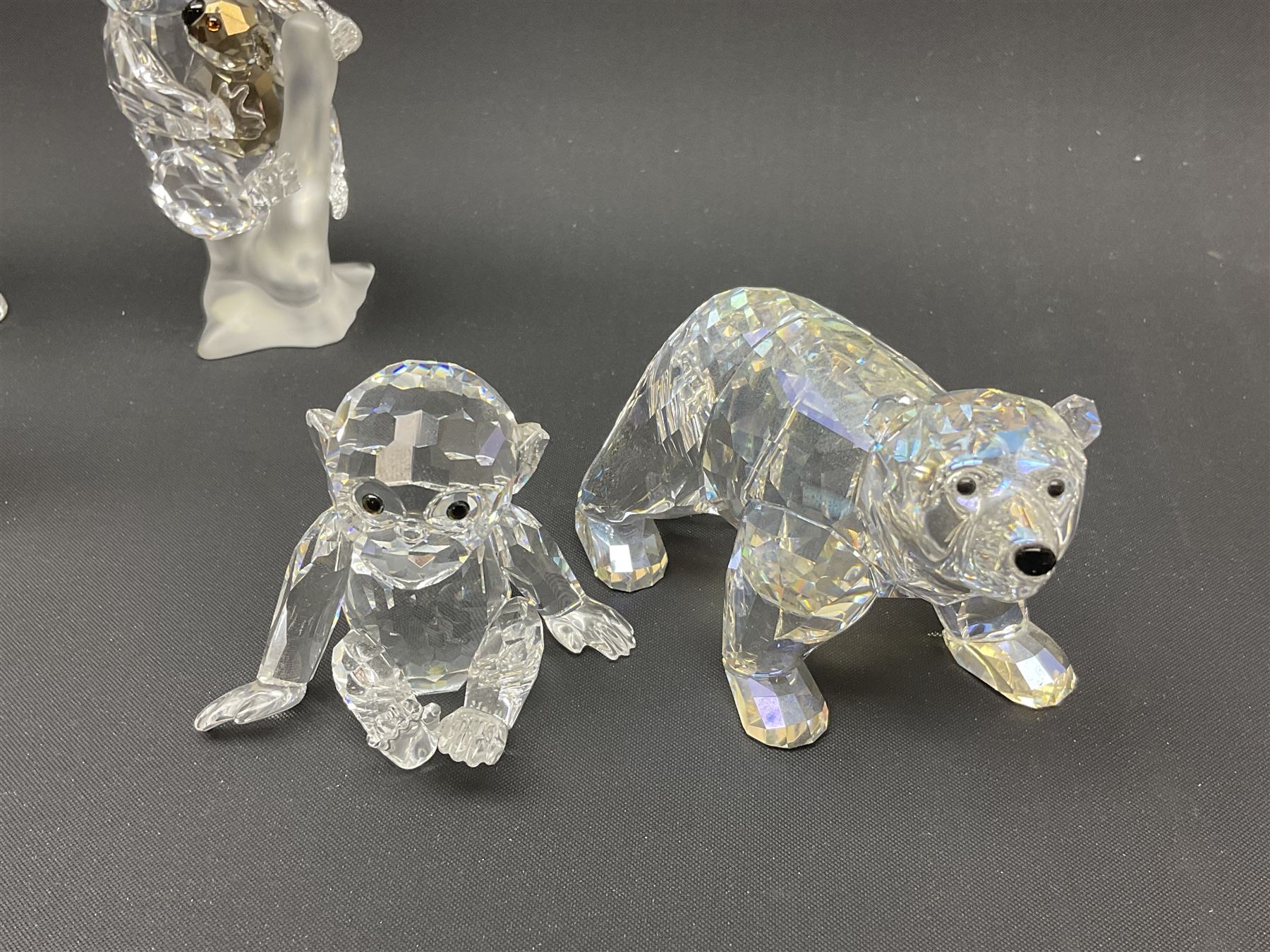 Twenty nine Swarovski Crystal animals, to include koala and baby, in frosted tree branch, elephants, polar bears, squirrel, monkeys, panda, unicorn and snails, etc 