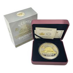 Royal Canadian Mint 2015 'Big Coin Series 5-Cent Coin' five ounce fine silver coin, cased with certificate