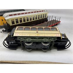 Six Bachmann G scale, gauge 1 rolling stock wagons and carriages, including tram coach, log carrier and tanker, etc, all unboxed 