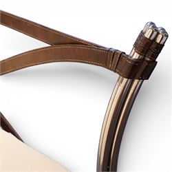 And So To Bed - ‘Aphrodite’ 5' king size bedstead, chrome finished frame with cylindrical uprights, trompe l’oeil leather cross-braced headboard and footboard with X-frame stretchers, on tapering chrome supports