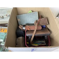 Part canteen of Community plate cutlery and other silver plate, walking sticks, books, vinyl records, vintage cameras and other collectables, in five boxes 