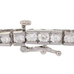 White gold round brilliant cut diamond line bracelet, stamped 14K, total diamond weight approx 4.85 carat
