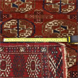 Tekke Turkman rug, madder red field decorated with repeating rows of octagonal guls, framed by multiple geometric borders, 86x133cm and an Anatolian flatweave kilim, 95x140cm, (2)