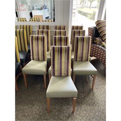 Ten high back dining chairs, lime seats- LOT SUBJECT TO VAT ON THE HAMMER PRICE - To be collected by appointment from The Ambassador Hotel, 36-38 Esplanade, Scarborough YO11 2AY. ALL GOODS MUST BE REMOVED BY WEDNESDAY 15TH JUNE.