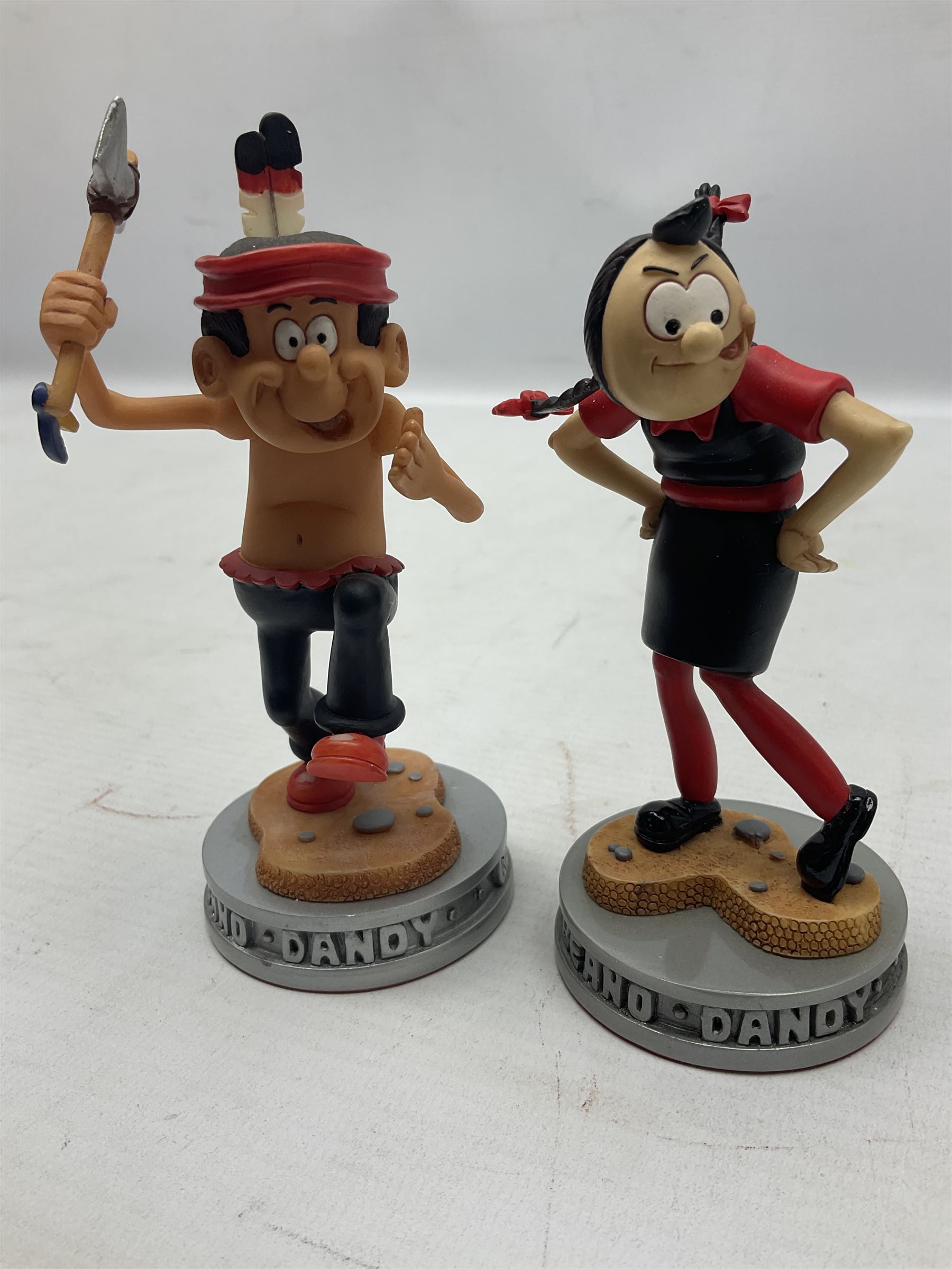 Ten Robert Harrop figures from the Beano Dandy collection, comprising Desperate Dan Keep on Rolling BDS10, Hank From The Three Bears BD37, Desperate Dan CBD15, Little Plum CBD23, 'Erbert CBD16, Fatty CBD08, Babyface Finlayson CBD06, Roger the Dodger CBD04, Beryl the Peril CBD17 and Collectors Plaque BDCP, all with boxes