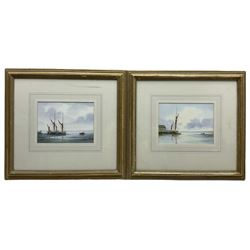 Alan Whitehead (British 1952-): Sailing Vessels at Anchor, pair watercolours signed 15cm x 20cm (2)