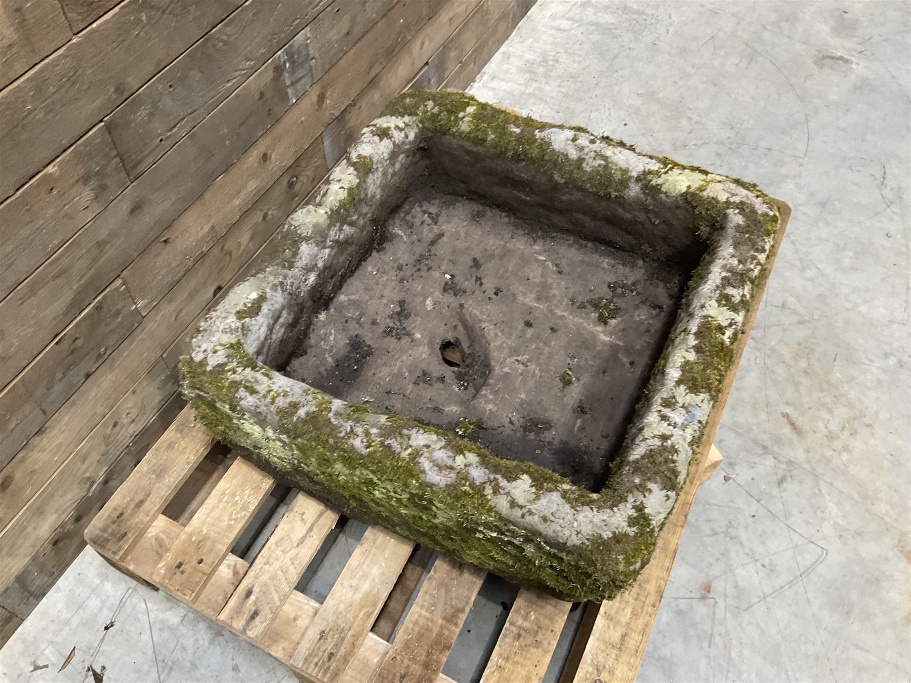Large 19th century square weathered stone trough 