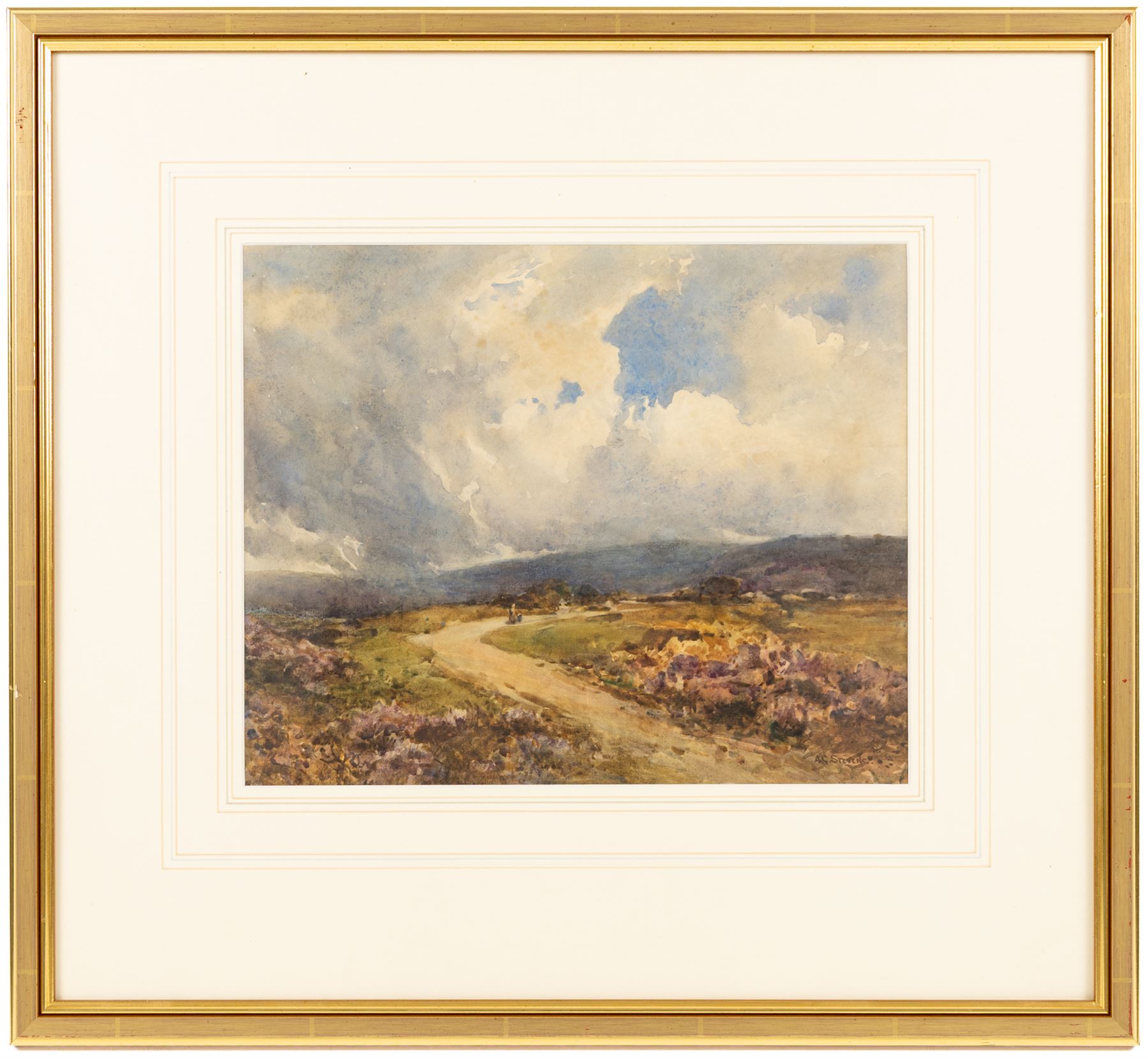 Albert George Stevens (Staithes Group 1863-1925): Figures on the Moors near Glaisdale, watercolour signed 24cm x 30cm
Provenance: sold Hartleys Ilkley 4th April 2012 Lot 667