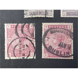 Great Britain Queen Victoria 1883-4 stamps, comprising three two shillings and sixpence, two five shillings and two ten shillings, all used, all previously mounted