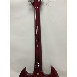 Vintage VS6M Reissued Series six string electric guitar, with solid body in cherry red finish, in carrying case, guitar L103cm