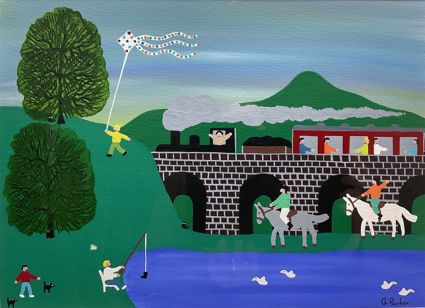 Gordon Barker (British 1960-): 'Relaxing in the Countryside', acrylic on paper signed, titled verso 25cm x 34cm 