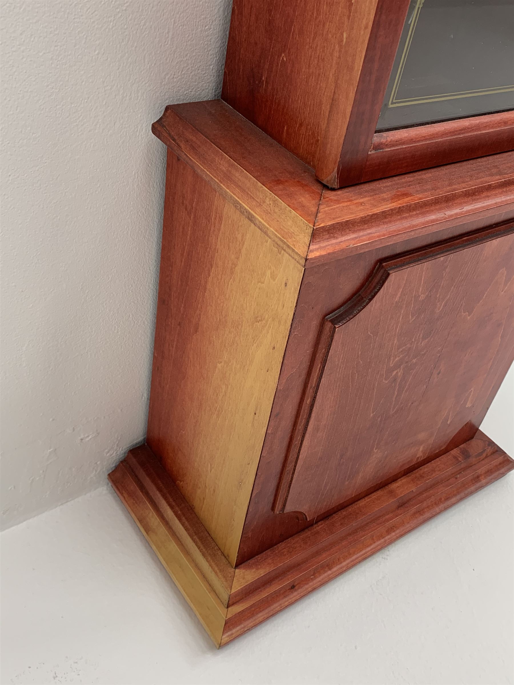 Contemporary stained beech longcase clock, Roman dial signed 'C. Wood & Son', 31-day twin train driven movement striking the hours and half on rods