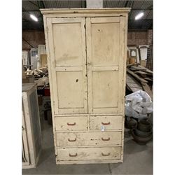 19th century painted pine wardrobe cupboard, fitted with two panelled doors, two short and two long drawers - THIS LOT IS TO BE COLLECTED BY APPOINTMENT FROM THE OLD BUFFER DEPOT, MELBOURNE PLACE, SOWERBY, THIRSK, YO7 1QY