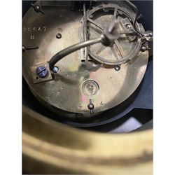 Small Victorian black slate and variegated marble mantel clock, the case with engraved decoration, circular enamel Roman dial, eight day movement by 'Japy Freres' striking the hours and half on bell
