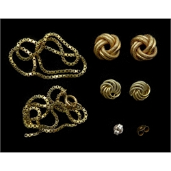  Two pairs 9ct gold rope twist ear-rings, gold oddments approx 10.5gm  