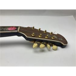 Eastern eight-string mandolin with sunburst finish and mother-of-pearl inlay L68.5cm; and another Harmony mandolin with cracked headstock (2)