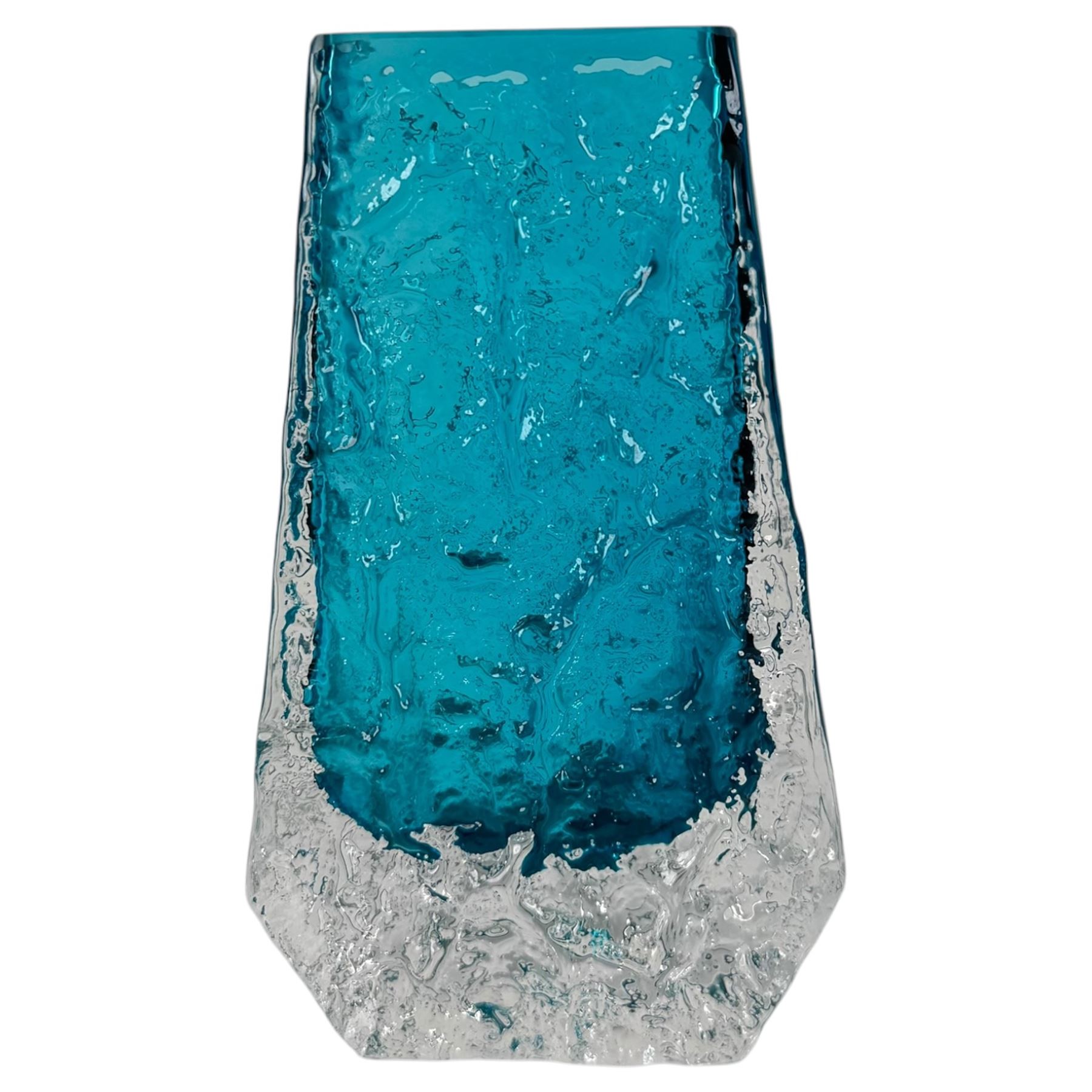 Blue glass coffin vase, in the manner of Whitefriars, H13cm 