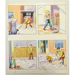  Seven original 1970's 'Hey Diddle Diddle' comic illustrations, watercolour and ink on paper, artist unknown, c1972 & 1973, 26.5cm x 29.5cm some larger (7)  