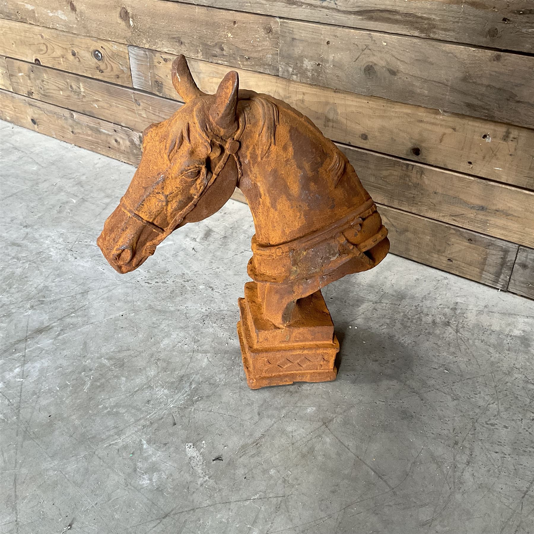 Cast iron Horse head on plinth
