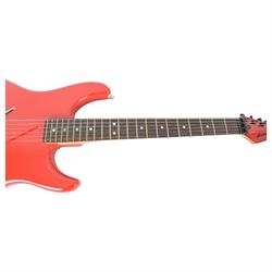 1980s American Peavey Nitro I hand-made electric guitar with Kahler tremolo, in bright red finish, serial no. 02786479, L97cm, in Gear4Music soft carry case