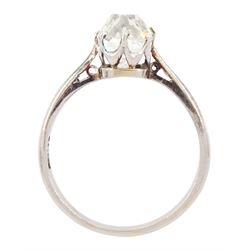 Early 20th century white gold and platinum single stone cushion cut diamond ring, stamped 18ct, diamond approx 1.85 carat