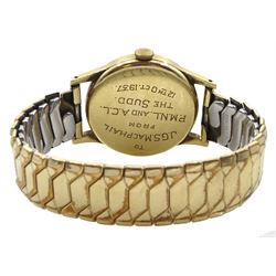 Longines gentleman's 9ct gold manual wind presentation wristwatch Cal. 1268Z, serial No. 11270399, Birmingham 1961, on expanding gilt strap