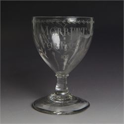 CH SALE 2026 - Dutch engraved Newcastle light baluster glass, circa 1760, the funnel bowl ...