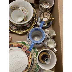 Assorted ceramics to include pair of Royal Copenhagen white bisque plaques decorated with classical scenes, D13.5cm, various tea wares to include Wedwood examples, Royal Worcester Lord Nelson anniversary collection plate, Rouen fiance twin handles, vase, etc., in one box
