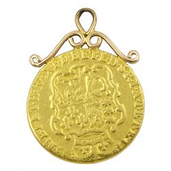 George III gold guinea coin, with soldered gold mount