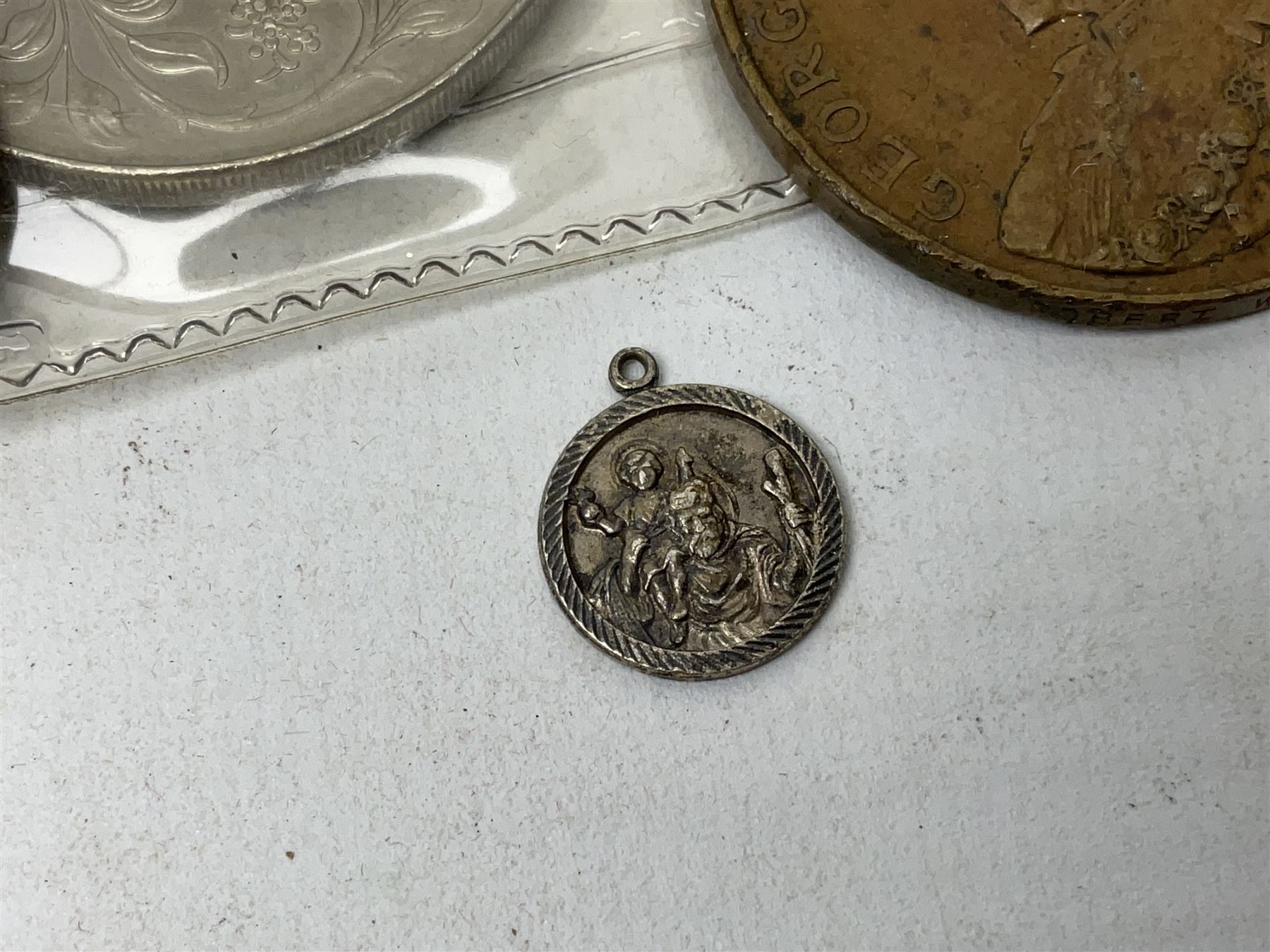 Framed picture of gentleman in military dress, 'killed in action in France' May 3rd 1915, two antique spirit levels, coins in a leather case and other collectables