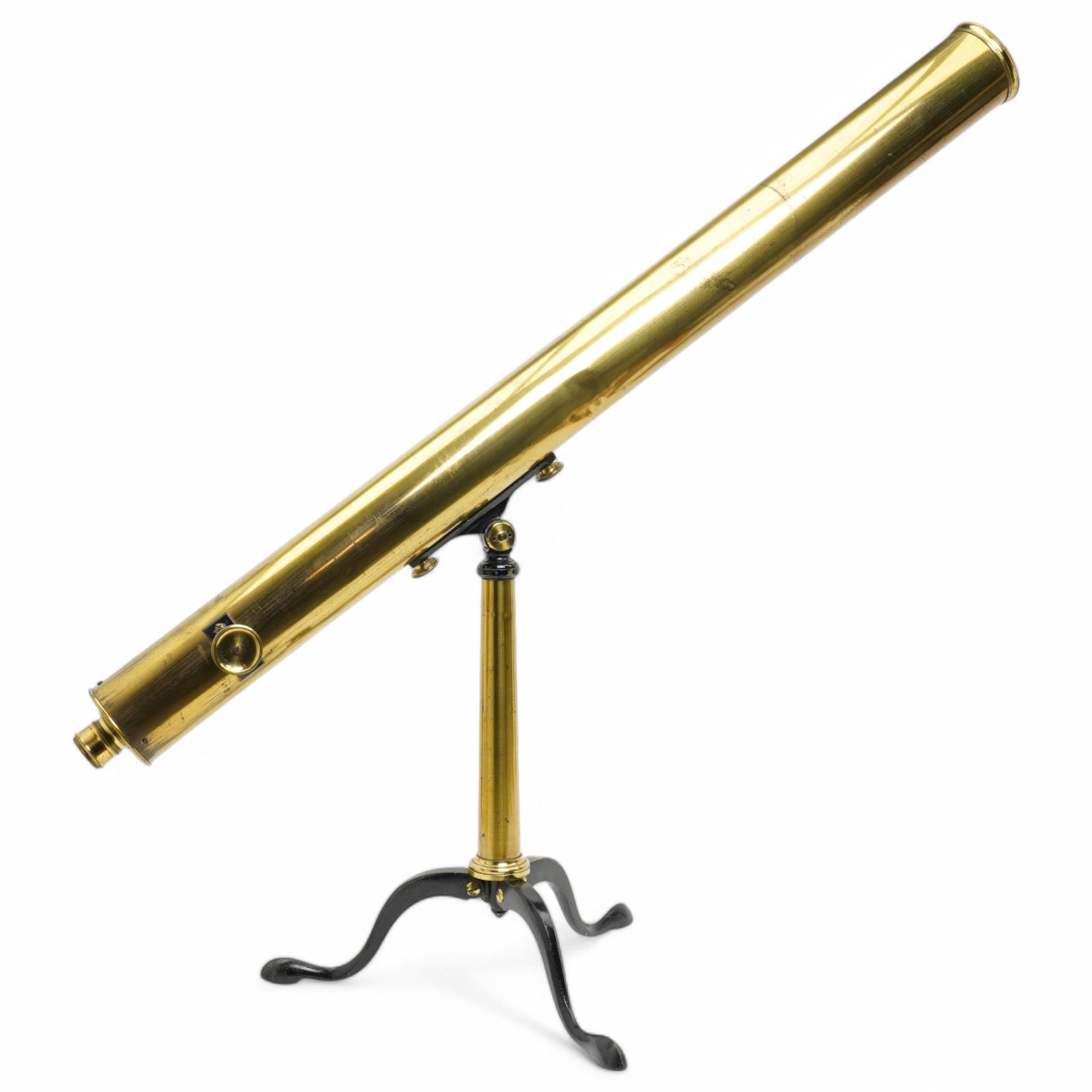 Late 19th/Early 20th century brass telescope by Broadhurst Clarkson & Co, London  with tripod stand in original box L100cm