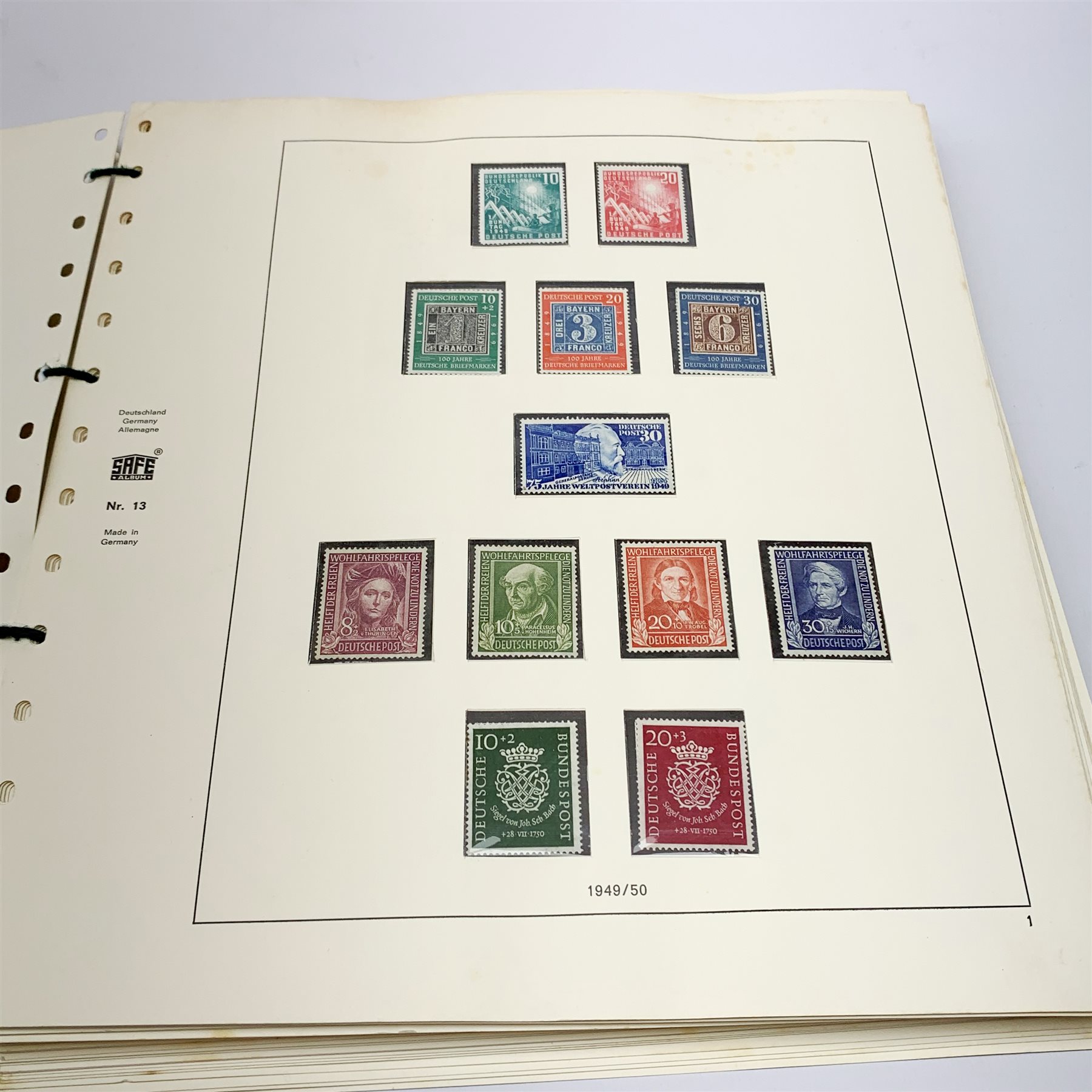 'Safe Album' printed pages 'Bundesrepublik Deutschland' West Germany, stamps from 1949 - 1972, mostly complete with a few gaps, mint and used