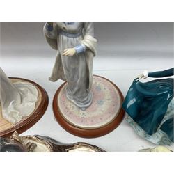 Nine Beswick bird figures, with stand, together with USSR thrush, two Franklin Mint Jane Austin figures and four Royal Doulton figures 