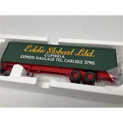 Corgi Eddie Stobart - three limited edition lorries; CC12901 Scania Topline Curtainside; CC13101 Volvo F88 Box Trailer; and CC13207 DAF XF Space Cab & Flatbed Trailer; all boxed (3)