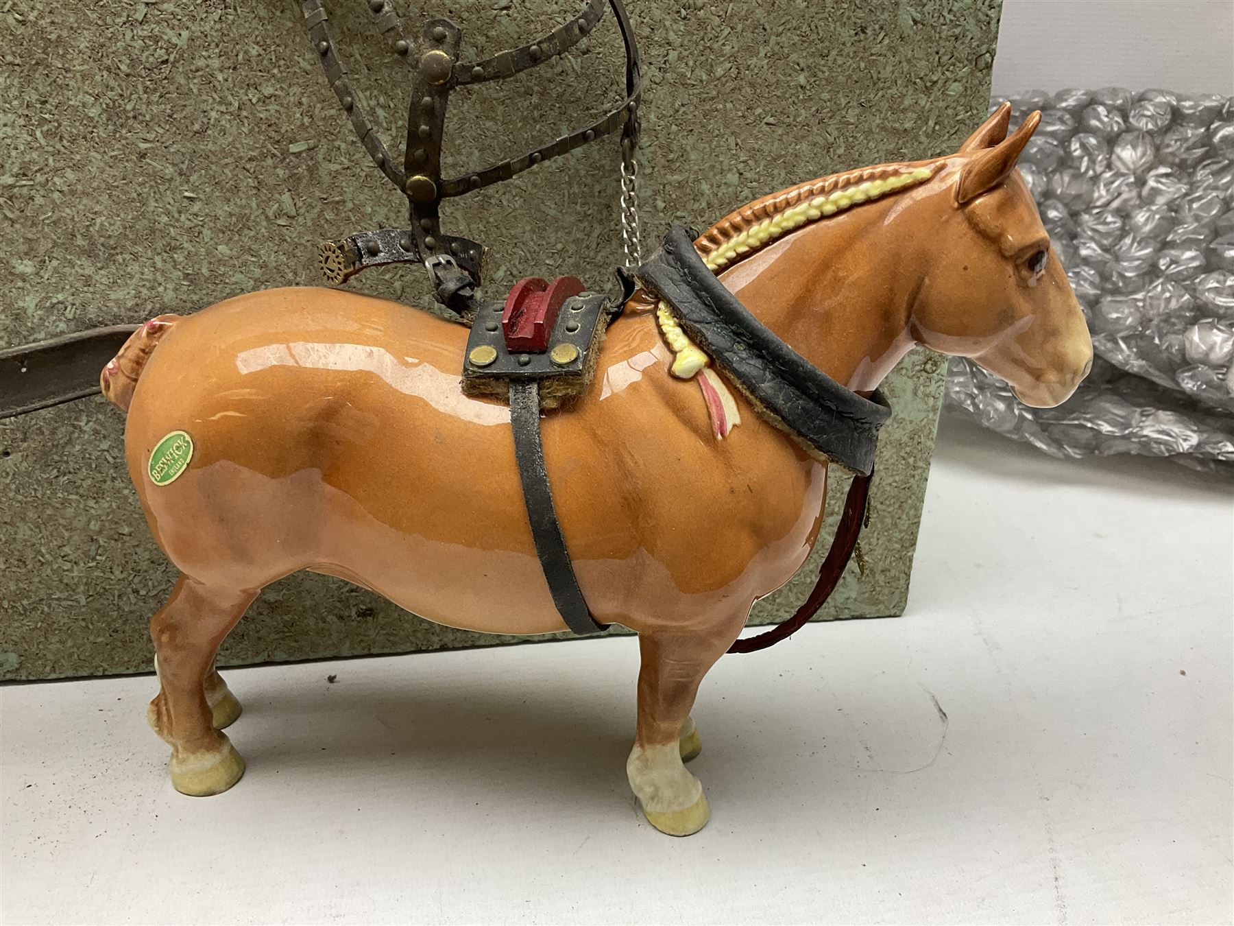 Three scratchbuilt wooden models of horsedrawn farm carts log