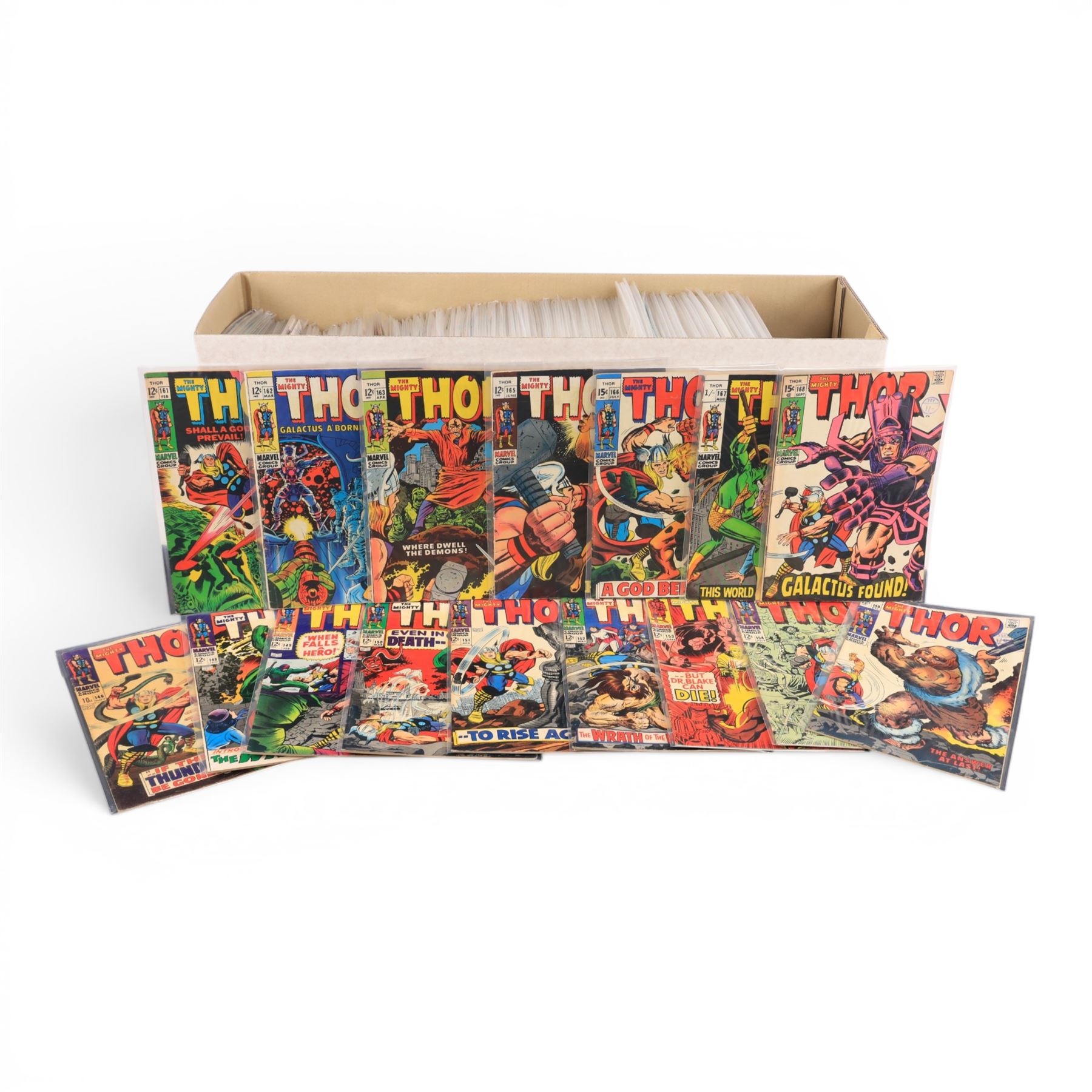 Marvel Silver, Bronze and Modern Age 'The Mighty Thor' comic books, spanning years 1967 onwards, comprising issues #146, #149-#154, #159, #161-#163, #165-#170, #172-#179, #182, #183, #185, #186, #188, #189, #194, #197, #199 and a large incomplete run of issues up to #405, some modern editions and annuals