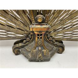 Pierced brass peacock style folding fire screen, with urn finial, H65.5cm
