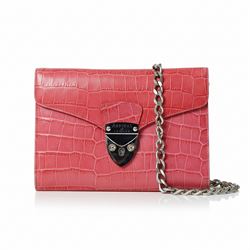 Aspinal of London fuchsia pink crocodile-embossed leather clutch bag with silver-tone shie...