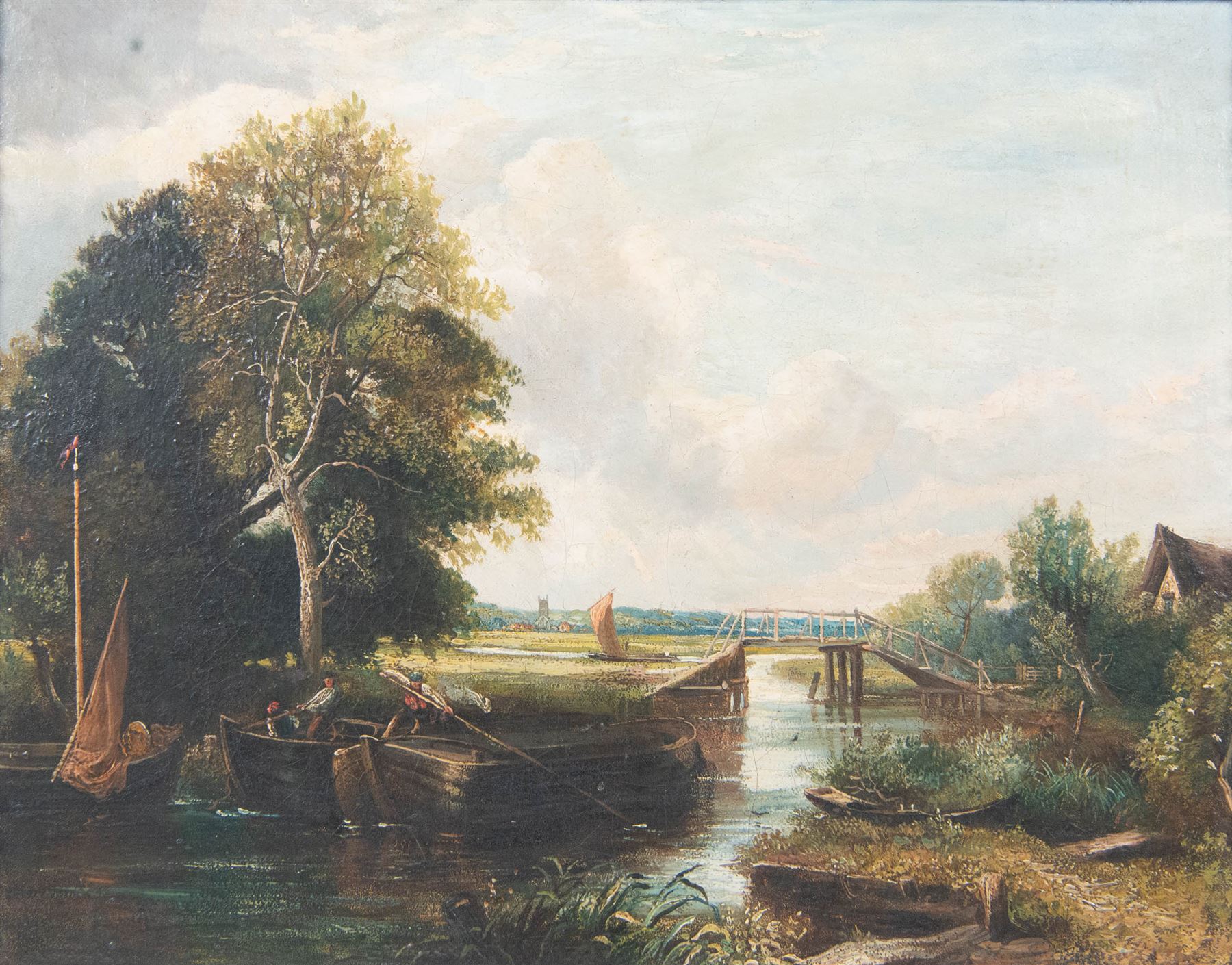 Joseph Paul (British 1804-1887) after John Constable (British 1776-1837): 'View on the Stour near Dedham', early 19th century oil on canvas c.1840 unsigned, labels verso 42cm x 53cm 
Provenance: with The City Gallery, London