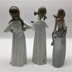 Three Lladro female figures, comprising no 5487, 4872 and 4871, tallest H21cm
