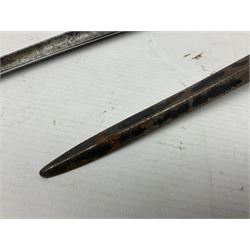 Early 19th century British Brown Bess musket rifle socket bayonet with zigzag fitting stamped D71 and triangular blade stamped 270 L55cm overall; and two other 19th century socket bayonets; no scabbards (3)