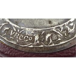 18ct white gold three stone oval ruby and round brilliant cut diamond ring, with diamond set shoulders, stamped, ruby approx 1.15 carat, total diamond weight approx 0.55 carat, in silver top ring box by The Victorian Ring Box Co, Edinburgh 1993 