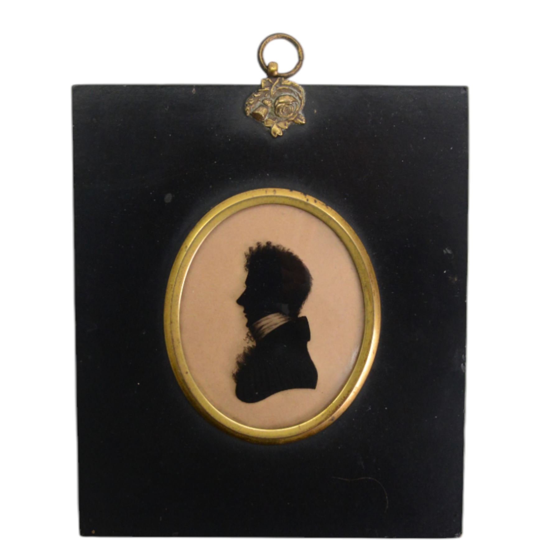 English School (late 18th-early 19th century)
Two portrait miniatures and a silhouette depicting members of the Chichester and Munden families of Arlington Court, Devon, comprising profile silhouette of Henry Chichester (1724–1799) of Northcote, Devon, and Northover, Somerset, a head and shoulder portrait upon ivory of the Reverend John Munden, who married Caroline Chichester of Arlington Court, and a three-quarter length portrait on paper of their daughter, Charlotte Munden, wearing a black dress with white neckline
Each within period frames of ebonised wood or silver
Silhouette oval 7cm x 6cm (overall 15cm x 12.5cm)

Provenance: By family descent from the Chichesters of Arlington Court, Devon; from the collection of Andrew Chichester Everitt.

This lot has been registered for sale under Section 10 of the APHA Ivory Act