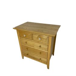 Light oak chest, fitted with two short and three long drawers