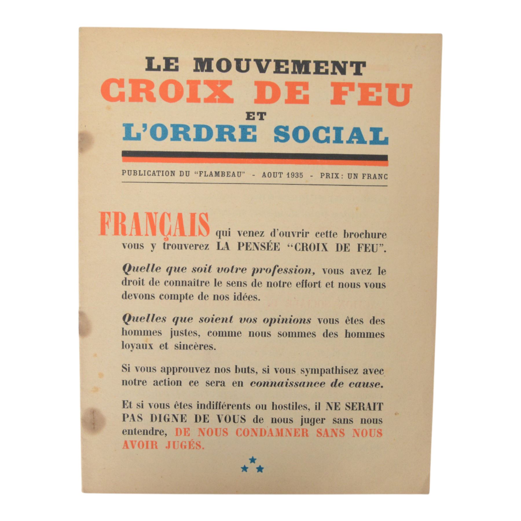 French Croix de Feu paperwork, including Song sheets, L'Ordre Social etc

