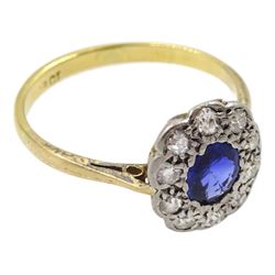 Early 20th century gold and palladium sapphire and diamond cluster ring, stamped 18ct