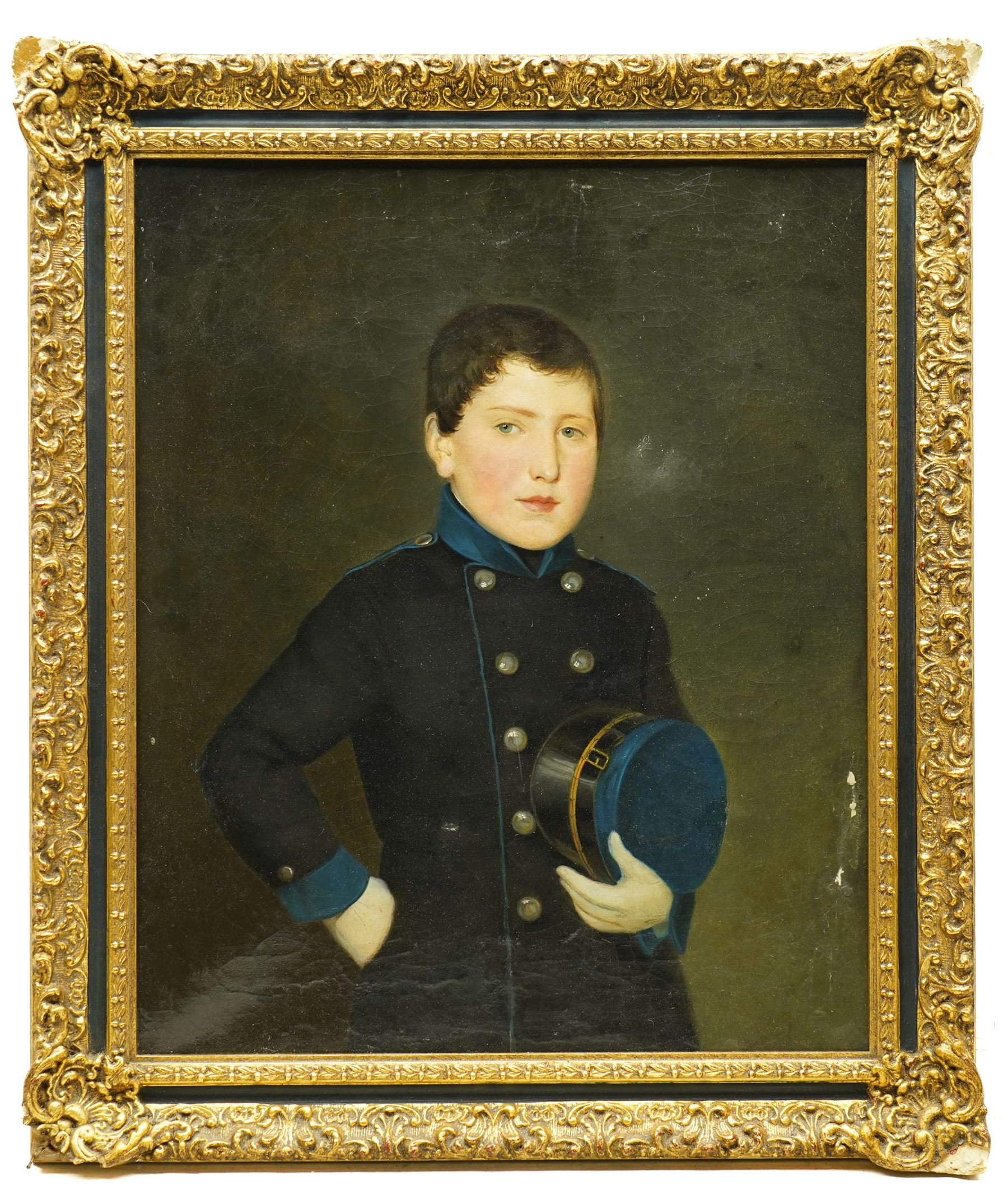 English School (19th century): Portrait of a Boy in Naval Uniform, oil on canvas unsigned 46cm x 37cm 