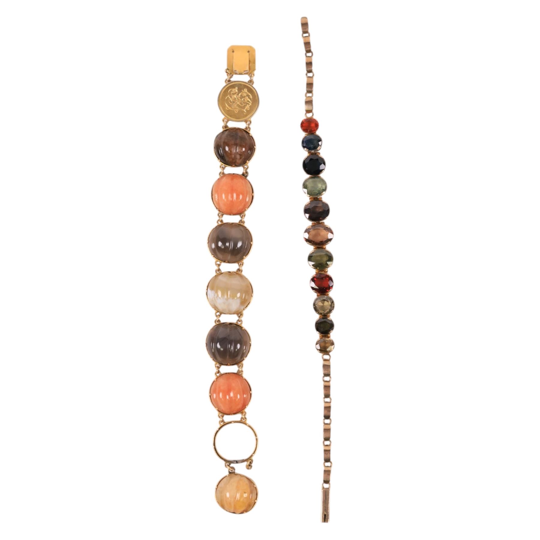 12ct gold agate set bracelet and a gold plated paste bracelet