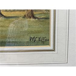 English School (20th century): Salisbury Cathedral, watercolour indistinctly signed 38cm x 46cm